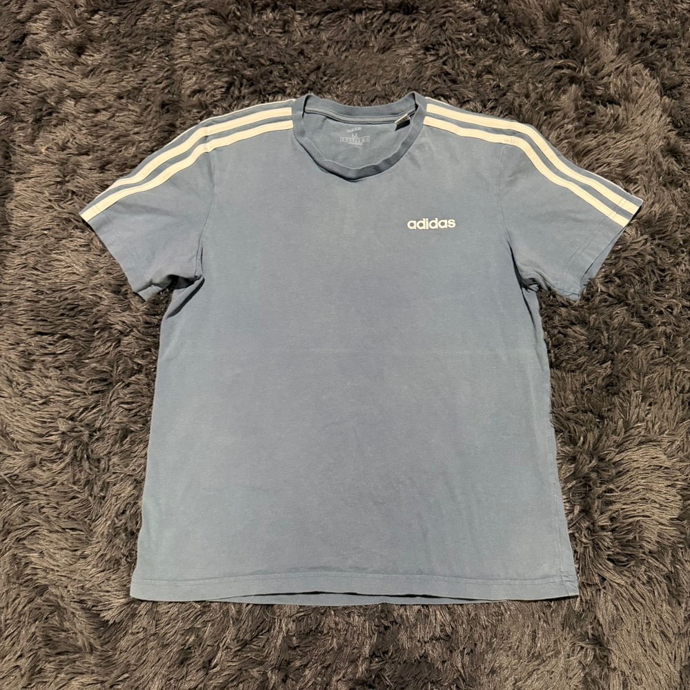 Adidas Mens 3-Stripe Short Sleeve T-Shirt Blue White M
